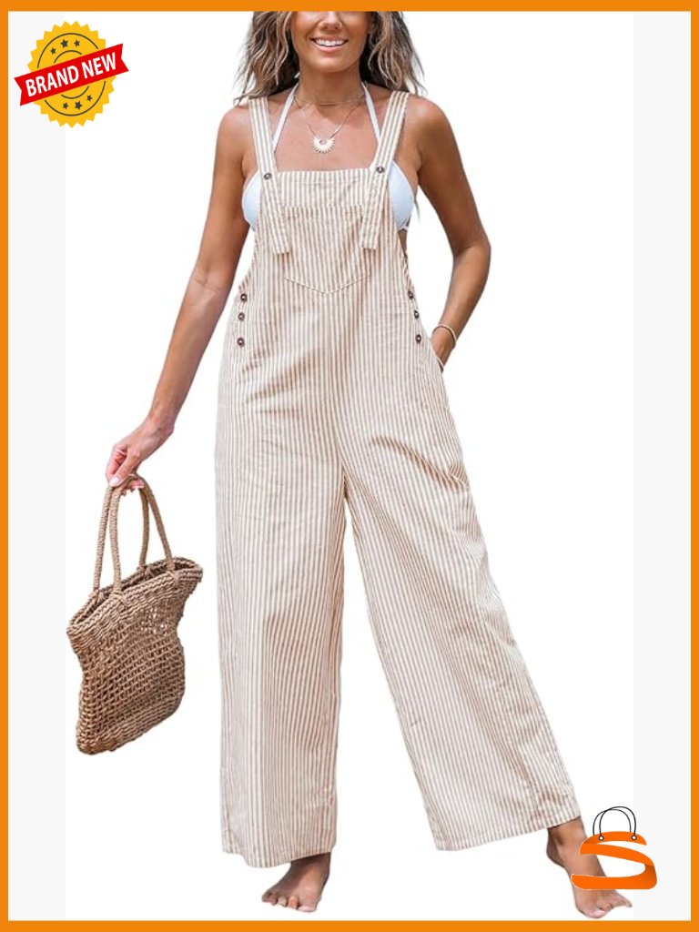 Striped Wide Leg Maxi Jumpsuit Romper With Pockets